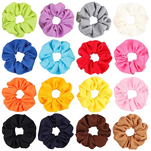 Grobro7 16P Colors Hair Scrunchies Knit Elastic Hair Bands Bobbles Hair Ties Walf Checks Ponytail Holder Soft Hair Accessories for Women