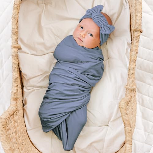 Image of Konssy Baby Girl Newborn Receiving Blanket with Matching Headband and Beanie Set Baby Swaddle Nursery Swaddle Wrap