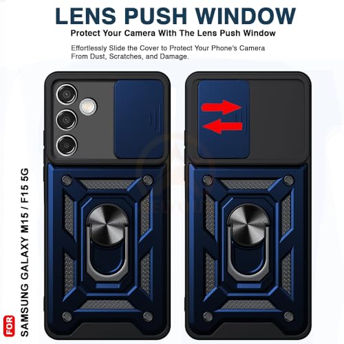 Image of Armor Bumper Back Cover Case for Samsung M15 / F15 | Rotating Camera Cover, Ring Holder & Kickstand | Heavy Duty & 360 Degree Protection Samsung M15 / F15 Back Cover (Blue)
