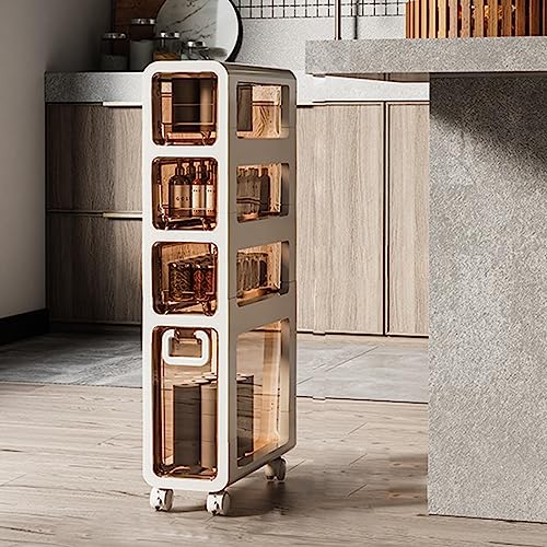 Gabinete de almacenamiento delgado para baño, espacioso, con cajones y ruedas transparentes, solución de almacenamiento vertical impermeable para espacios pequeños, perfecta para zonas reducidas
