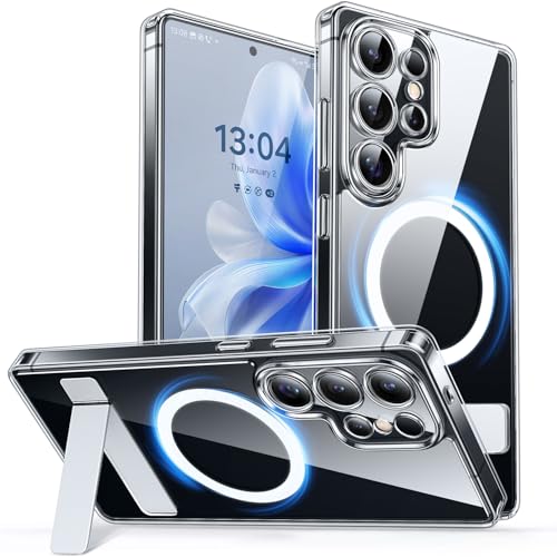 Image of CANSHN Strong Magnetic & Seamless Stand Designed for Samsung Galaxy S25 Ultra Case (2025) [[Adjustable Kickstand] [Compatible with Magsafe], Crystal Clear