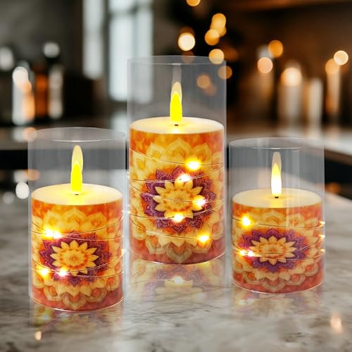 Velas de cristal sin llama con flores de mandala para decorar tu salón en cenas románticas 7