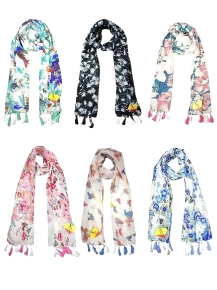 Multicolored Chiffon Scarfs For Women And Girls With Beautiful Prints, Pack Of 6 Stoles-image-35