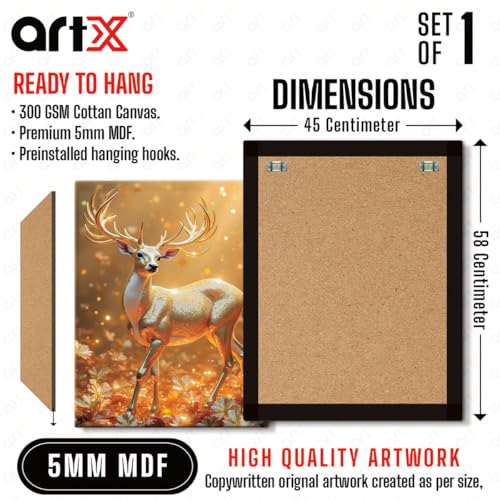 Image of ArtX Canvas Vastu Golden Deer Wall Painting, Big Size Canvas Painting For Living Room, Bedroom, Multicolor, Abstract, 58.0 X 45.0 cm, Set of 1