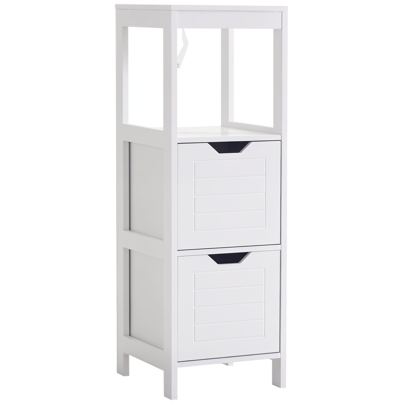 kleankin Armario de Baño Gabinete Multifuncional con Estante Abierto 2 Cajones de Almacenaje Diseño Antivuelco 30x30x89 cm Blanco