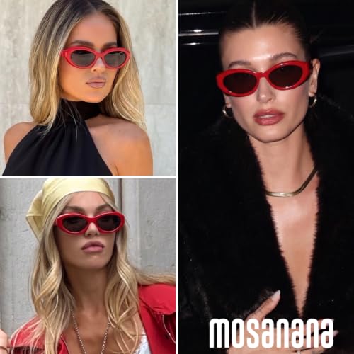Image of mosanana Oval Cat Eye Sunglasses for Women Retro Y2K Style MS52372 | Geometric Stylish Temples, UV400 Protection, Designed for Daily Outfits, Travel and Fashion Looks