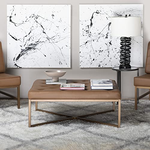 Studio Designs Home Camber Modern Large Cocktail Tufted Square Ottoman With Metal Frame And Blended Leather #TOP1