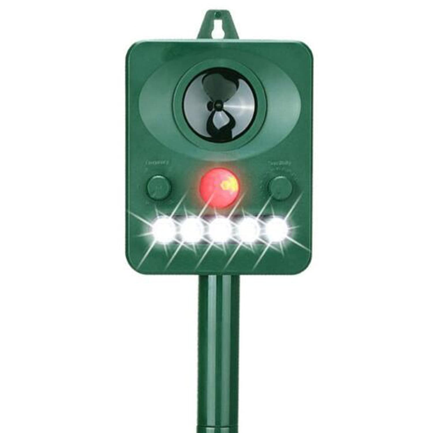 Répulsif d'animaux à ultrasons à énergie Solaire Dispositif de Surveillance pour la Maison en extérieur pour protéger Votre Jardin des Chiens, Chats, écureuils, rongeurs,Vert,1pcs