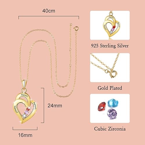 Miniatura 3 de Lam Hub Fong Collar con nombre para mujer, regalos personalizados para el día de la madre, collar de piedra natal para madre e hija, regalos