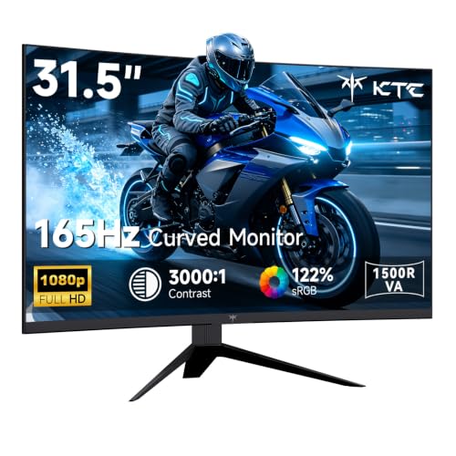Image of KTC 32 Inch Curved Gaming Monitor - FHD 1080p 165Hz Curve Monitor, 1500R, 1ms MPRT, Adaptive Sync, 122% sRGB, DP /HDMI, Tiltable, Eye Care, VESA, HDR10 for Gaming Home Office Business, H32S17C