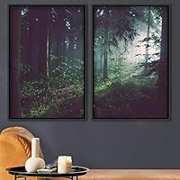 2 Piece Framed Canvas Wall Art Brown Forest Canvas Prints Home Artwork Decoration for Living Room,Bedroom - 16