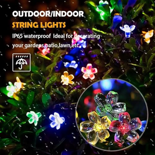 Image of CBK 75 Flower LED Fairy String Solar Silicon Flower 10 Meter Waterproof 8 Mode Outdoor /Indoor Waterproof Solar Powered Led String Light, Decorations for Garden Yard Balcony (Multicolor)