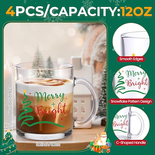 Set de 4 tazas de vidrio navideñas Suclain 12 oz miniatura 2