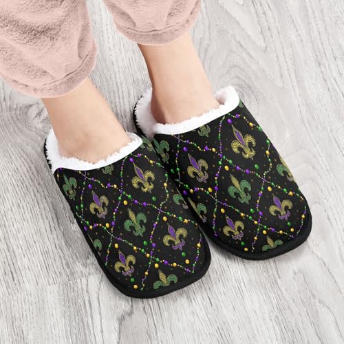 Green Light Mardi Gras Fleur De Lis Slippers For Women Men Soft Memory Foam Non-Slip Festival Winter Indoor House Shoes Travel Slipper4