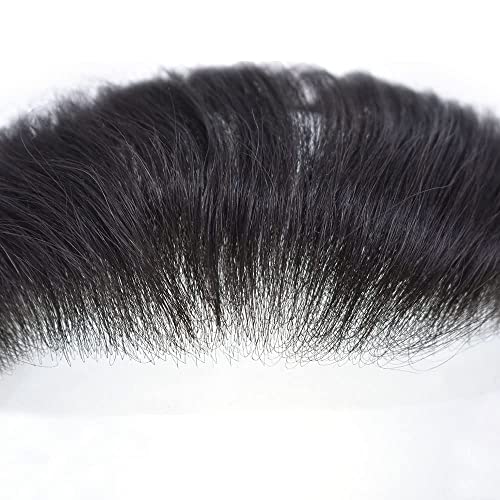Invisible Mens Receding Hairline Human Hair Replacement System Mens Hairline Toupee V-Loop Skin Pu Frontal Hairpiece Natural V-Shape (4Cmx18Cm, 1 Jet Black) #TOP2