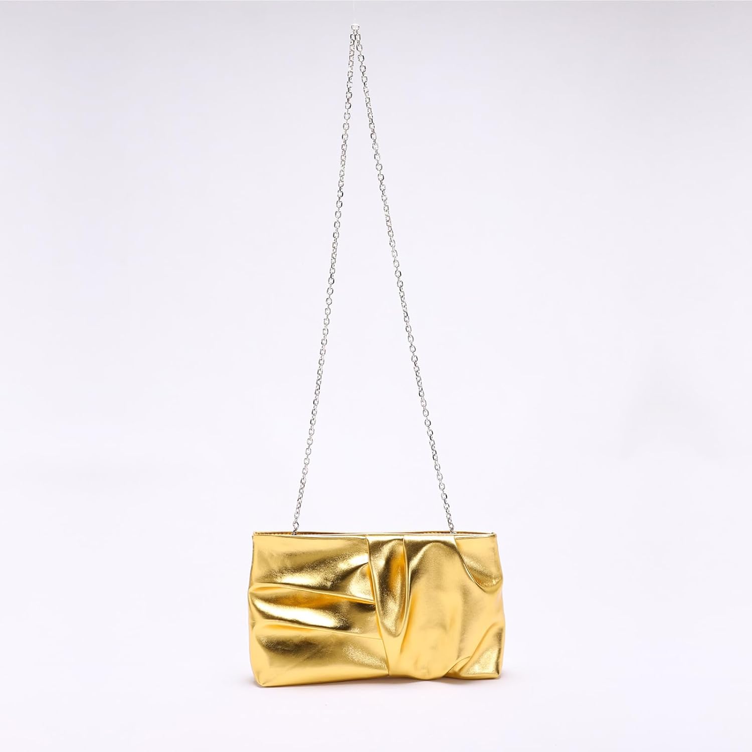 Bi&Yamigeo Metallic Evening Clutch Bag for Women,PU Leather Ruched Crossbody Purse with Chain Strap