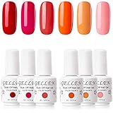 Gellen Gel Nail Polish Set - Red Berries & Pumpkins Tones - Bright Orange Cherry Rose Solid Nail Gel Colors Home Gel Nail Art Manicure Set