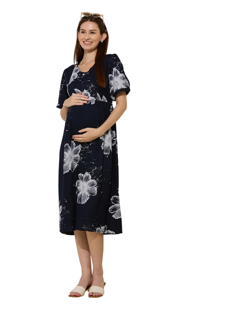 nightspree Womens Stylish Flower Cotton Rayon Printed Maternity Dress-picture-15