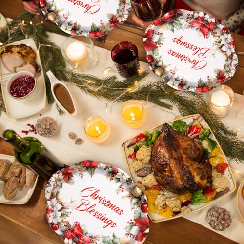 Fancy Land 24 Pcs Christmas Oval Paper Plates 10 x 12 Inches Large Christmas Blessings Disposable Dinnerware Holiday Party Supplies Decor – Image 7