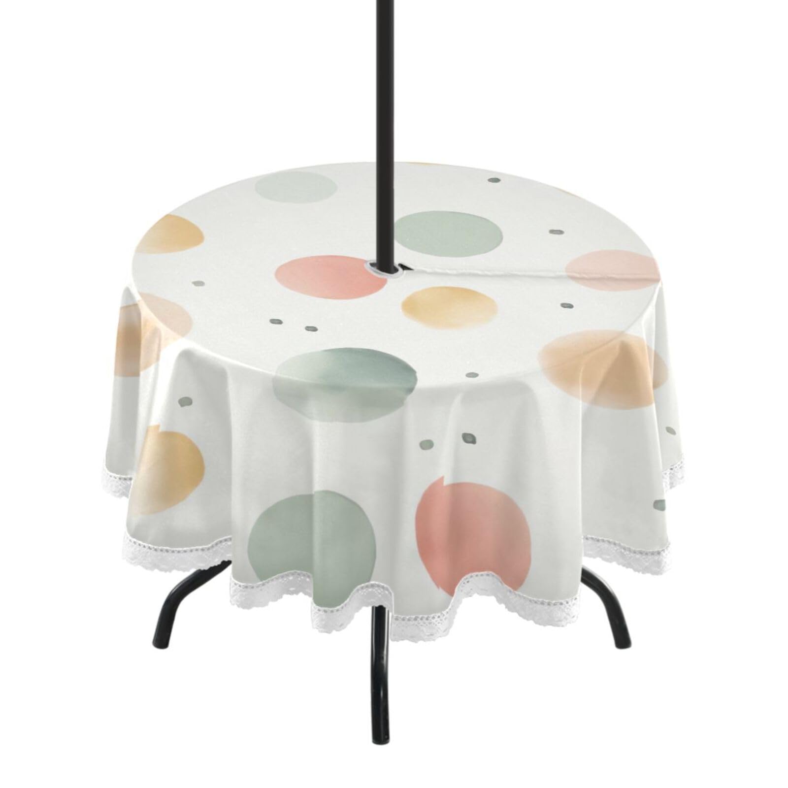 Wajiw 60 Inch Indoor Outdoor Round Tablecloth with Umbrella Hole and Zipper Waterproof Patio Table Cover for Camping Dining Room Party Outdoor Picnic,Polka Dots