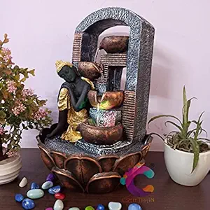 Craftisan Sleeping Buddha Table Top Water Fountain for Home Decor/Office/Indoor & Outdoor/Garden/Puja Room/Vaastu