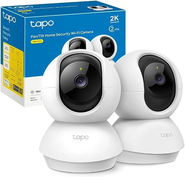 Tapo C210(2-Pack) - Cámara IP WiFi 360° Cámara de Vigilancia 2K (3MP),Visión Nocturna Admite Tarjeta SD hasta 512 GB, Detección de Movimiento, Control Remoto, Compatible con Alexa - 1