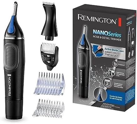 Remington trymer do nosa, uszu i brwi, stalowe ostrza Advanced Steel, trymer liniowy, na baterie 1x AAA, możliwośc mycia pod bieżącą wodą, czarny, Hygiene Clipper Lithium NanoSeries NE3870