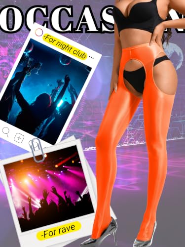 Image of ChiaoLezhee Sexy Shiny Tights, Sheer High-Waisted, Suspender Pantyhose For Women Rave Party Outfits Leggings Pants Exotic