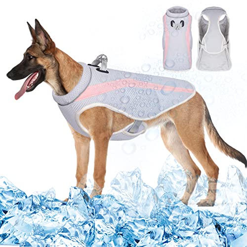 Vivi Bear Chaleco con Arnés de Refrigeración para Perros, Chaleco Refrescante Perro, Transpirable Chaqueta, Chaleco de Refrigeración para Mascotas, para Perros Pequeños, Medianos y Grande, Rosa XL