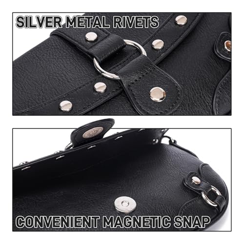 Women's Punk Retro Y2k Mini Purse Rivets Small Saddle Shoulder Bag with Chain Strap and Buckles4