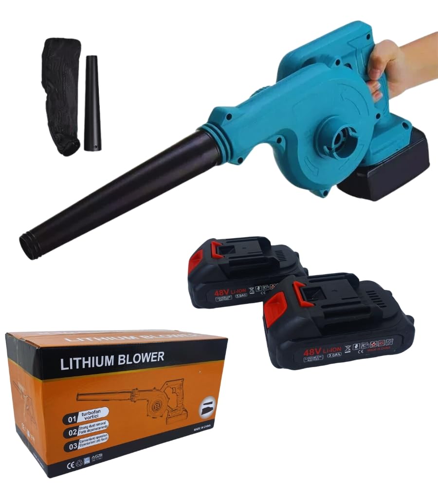 Soffiatore a Batteria, Soffiatore Elettrico Dotato di Doppia Batteria, Soffiatore Foglie, Manutenzione Giardino, Leggero per Prato, Patio, Soffiare Foglie e Polvere