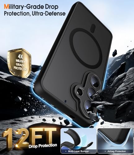 Image of Elzzi MagSafe Compatible Case for Samsung Galaxy A37 5G - Matte Shockproof Hybrid Protective Cover with Built-in Camera Lens Protection, Slim Anti-Fingerprint TPU+PC Back Case (Black)