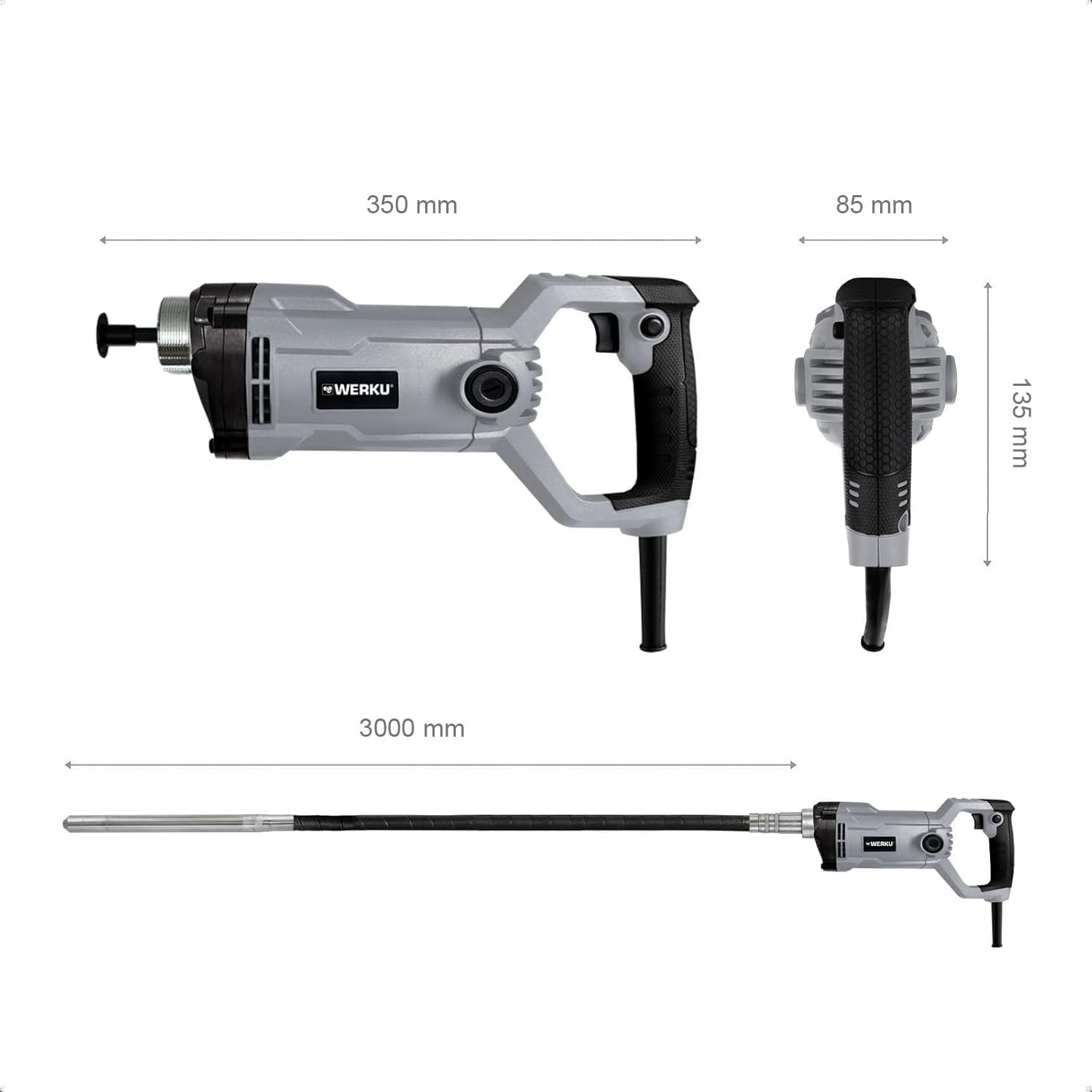 Werku WK400180, Vibrador Hormigón Alta Frecuencia, Calidad Profesional, Potencia 1100 W, Cable Eléctrico 5 m, Incluye PRCD y Manguera-Cabezal 3 m