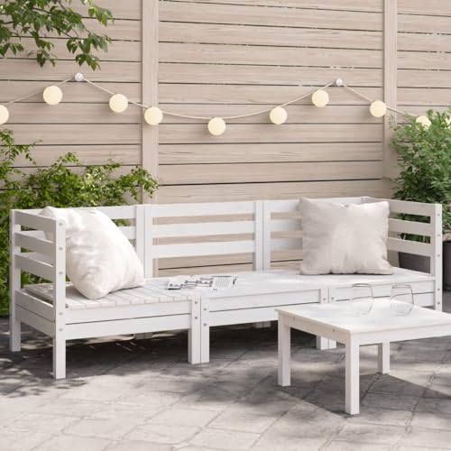 Homgoday Gartensofa mit 3 Sitzplätzen aus massivem Kiefernholz, weiß, Möbel, Sofas für den Außenbereich, Sofa, Sofa, Garten, Wohnzimmer, Terrasse, Außenbereich, Möbel