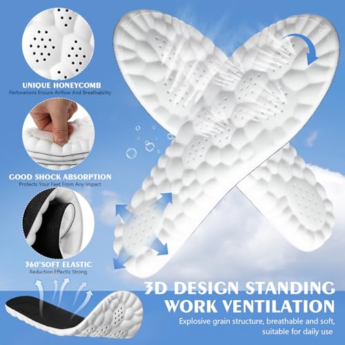 Image of Skicuff 8 Pairs 4D Cloud Insoles for Men Women, Soft Inserts Foam Cushioned Insoles Breathable Anti-Fatigue Inserts for Pain Relief, Sports Walking, Trim to Fit(Women,US 6.5-9,Black)