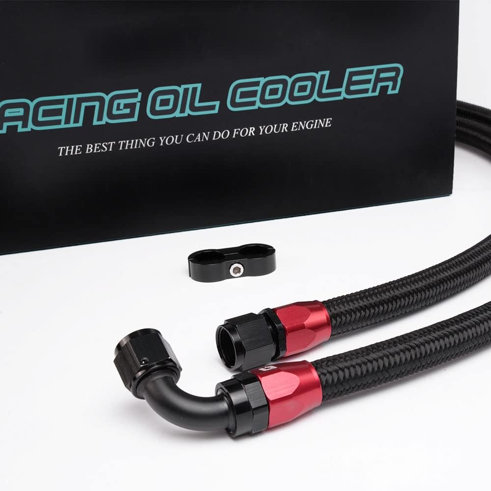 PIT66 25 Row AN10-10AN Universal Aluminum Engine Transmission Oil Cooler Kit+ Oil Filter Relocation Kit Black C Set 1