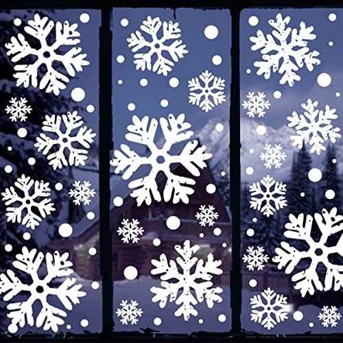 heekpek Christmas Window Stickers Reusable Large 148PCS Christmas Window Decoration Snowflakes Snowballs Xmas Stickers Static Decal Window Stickers for Christmas