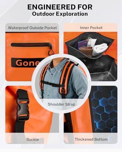 Gonex Waterproof Duffel Bag, 90L Heavy Duty Dry Duffle Bag with Reinforced Thickened Bottom, 3-in-1 Convertible Large Travel Backpack for Kayaking, Motorcycle, Camping & Boating, Orange - Image 6