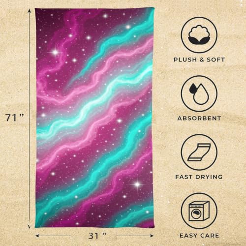 Toalla de Playa Oversized con Patrón Abstracto de Onda Galaxia Neón, Portátil, Suave, Súper Absorbente y de Secado Rápido, Toalla Multiusos para Deportes, Fitness, Yoga, 31" x 71" miniatura 3