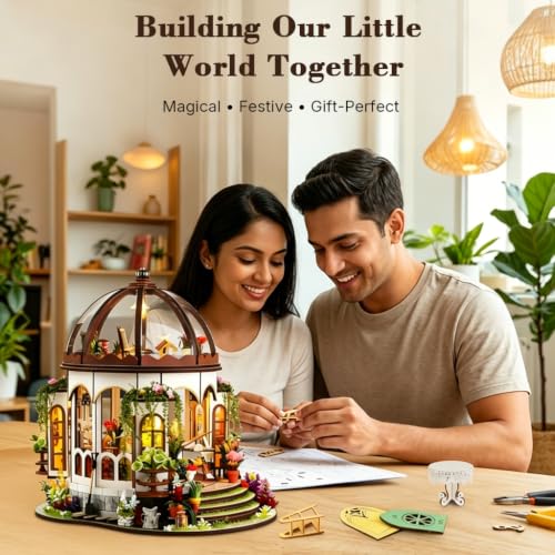 Image of PATPAT DIY Craft Kits Doll House Hanging Garden DIY Miniature House Kit with LED Light, Wooden Dollhouse for Girls for Adults and Beginners, Kids Craft Items Ideal Gift for Family and Friends