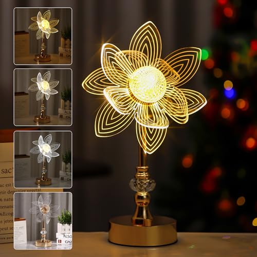 Image of 3D Acrylic Flower Decorative Ambient Table Lamp - Colorful Night Light, Touch Switch, Dimmable, Creative Night Light for Bedroom, Living Room, Holiday Decoration, Elegant Romantic Lamp (Flower-2)