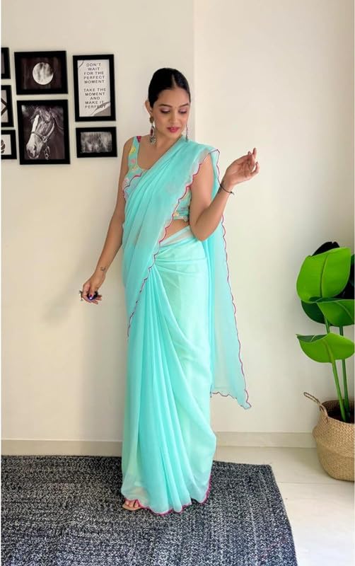 Sari en georgette de luxe brodée main robe indienne d'exception - 5