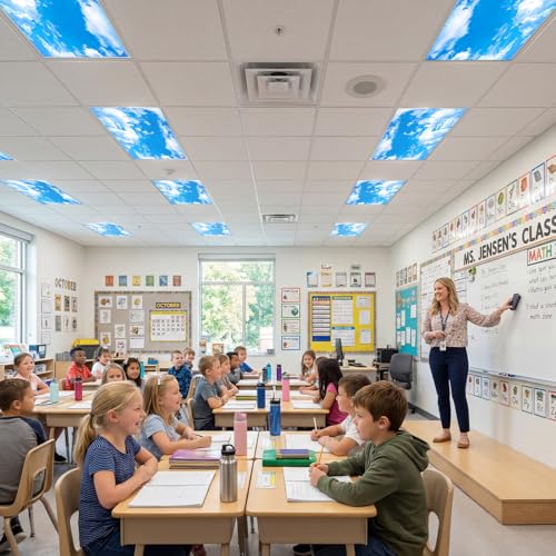 Aheroi 8 Pcs Light Covers, 4 x 2 Feet Magnetic Light Covers for Fluorescent Light Shade, Drop Ceiling Lighting Covers Classroom Light Filters, Room School Office Decor(Cloud Blue Sky) by Aheroi - Image 7