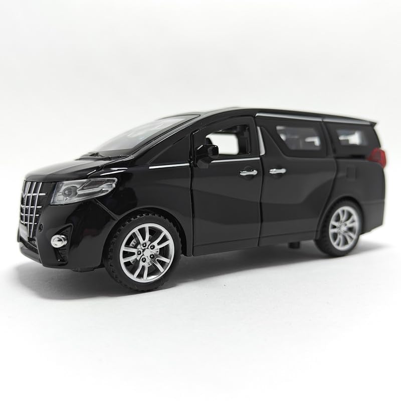 Image of PINQUE Kids New Car 1:32 Alphard Diecast Alloy Metal Pull Back Car with Openable Doors Music Sound and Light Vehicle Toy Car for Boys (Black)