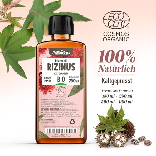 Rizinusöl Bio 900 ml - 100% Rein, Natürlich und Kaltgepresst - Wimpern, Augenbrauen, Haare, Bart, Nägel