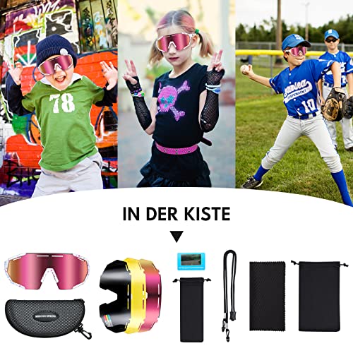 Meecoo Spring Two Sizes For 5-10,10-18 Aged Youth Baseball Sunglasses With 3 Interchangeable Lenses,Tr90 Frame Uv400 Protect #TOP6