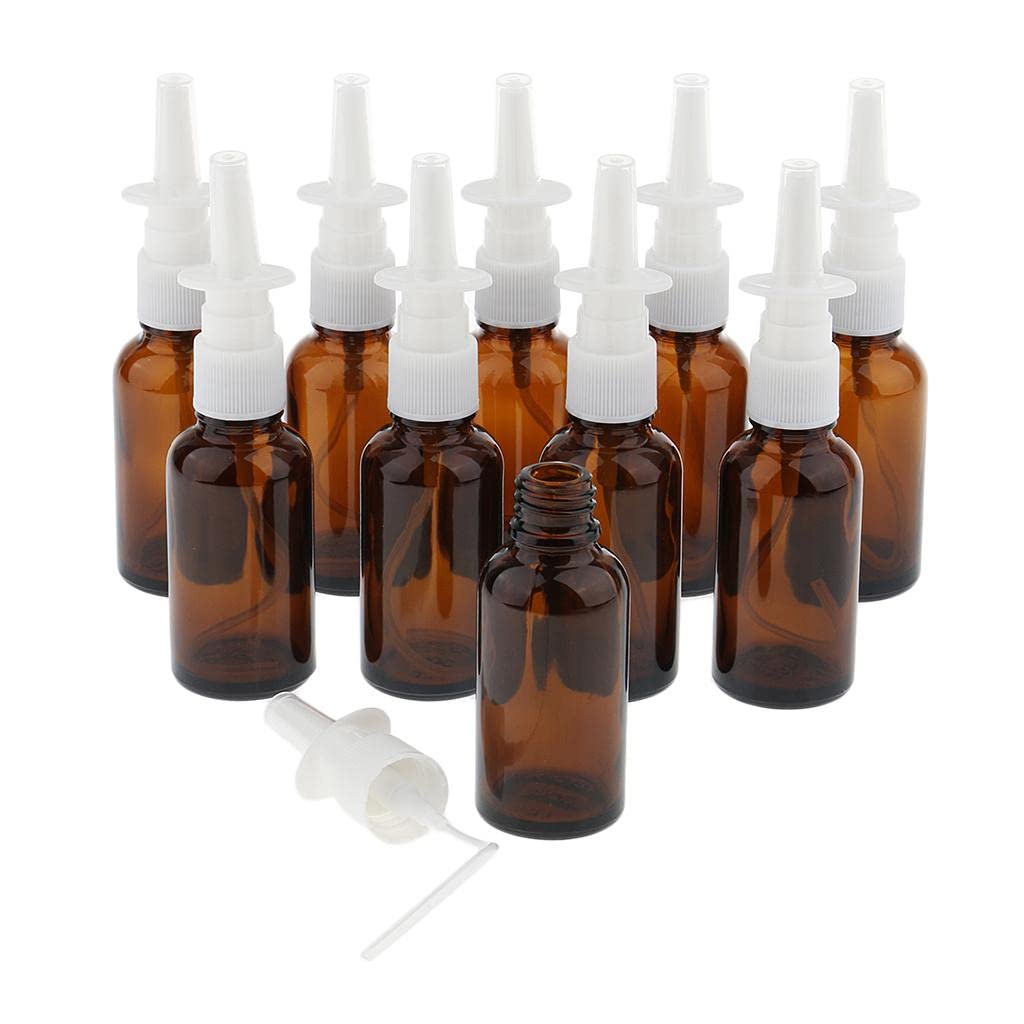jojomis Lot de 10 vaporisateurs nasaux en verre de 30 ml, vide/rechargeable/réutilisable pour nettoyer la poussière dans le nez – 3,2 x 12,4 cm, marron