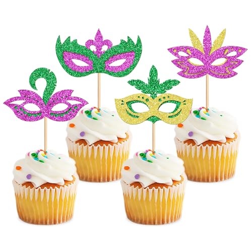 Blumomon Lot de 24 décorations de gâteau de carnaval - Décoration de cupcake de carnaval - Masques de carnaval - Décorations de cirque pour cupcakes