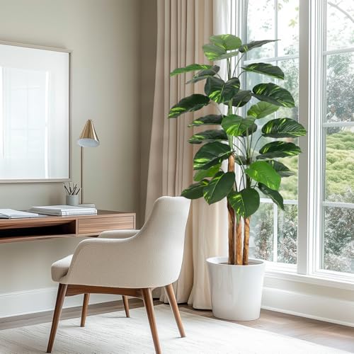GarveeHome Artificial Plant Indoor 6ft, Fake Tree with Decorative Planter,Tall Faux Floor Plants,Indoor and Outdoor Artificial Scindapsus Aureus Trees for Home Office Decor