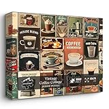 Vintage Coffee Collage Puzzles for Adults 1000 Pieces, PICKFORU Breakfast Food Jigsaw Puzzle Coffee Latte, Hard Difficult Retro Poster Theme for Home Wall Decor